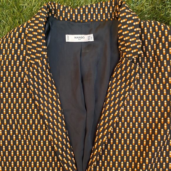 MNG Mango Geometric Print Single Button Satin Long Line Quarter Sleeve Blazer M - Picture 2 of 10